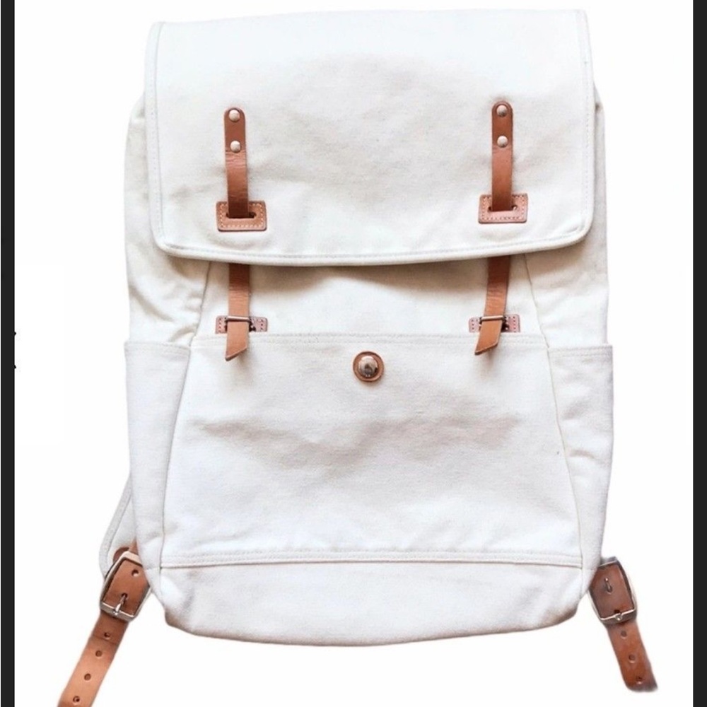 Makr Carry Goods Backpack Canvaas Cream Brown Leather New Initials